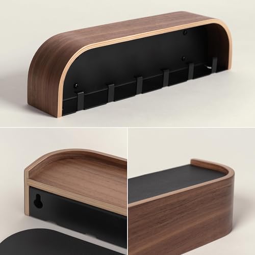 Kazai. Key Holder 'Toke' | Minimalist Key Hook Design from Berlin | Modern Key Holder Wall Mount with Wooden Shelf | Key Rack for Wall as Entryway Organizer | Walnut - color: Walnut, size: 6 Hooks