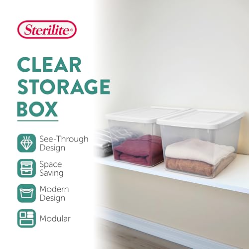 Sterilite 6 Pack Storage Boxes, Clear Plastic Stackable Containers, Lightweight Home Organizers with Snap Lids, 20 Quart, White - size: 20 Quart, style: 6 Pack