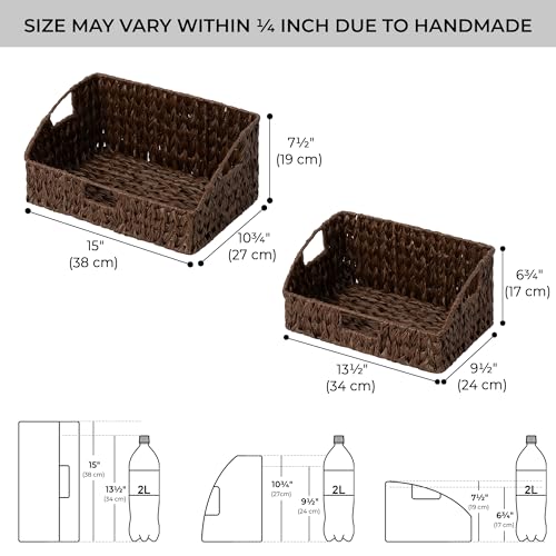 GRANNY SAYS Wicker Storage Basket for Shelves, Wicker Basket with Handles, Trapezoid Woven Baskets for Storage, Decorative Baskets for Home Decor, Brown, 2 Pack - color: Brown, size: 10¾"D x 15"W x 7½"H + 9½"D x 13½"W x 6¾"H