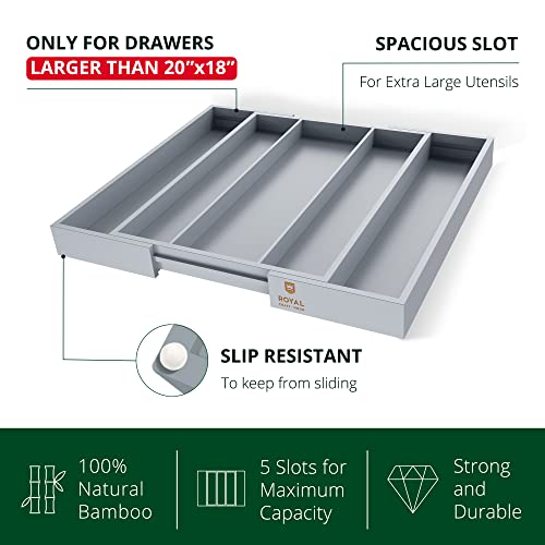 ROYAL CRAFT WOOD Luxury Bamboo Kitchen Drawer Organizer - Silverware Organizer - Utensil Holder and Cutlery Tray with Grooved Drawer Dividers for Flatware and Kitchen Utensils (5 Slot, Gray) - color: Gray, size: 5 Slot