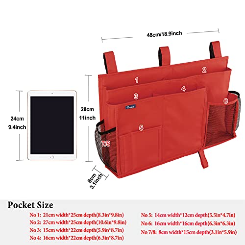 Surblue Caddy Hanging Organizer Bedside Storage Bag for Bunk and Hospital Beds, Red, L - color: Red, size: Large