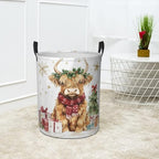 Christmas Highland Cow Laundry Basket Cute Animal Foldable Laundry Hamper with Handles Clothes Storage Bin for Household Bedroom Bathroom Dorms 17.3"x13.6" - color: Christmas Highland Cow