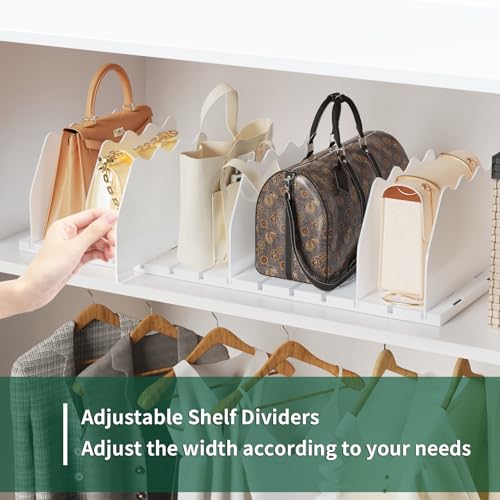 SPACEKEEPER Shelf Divider for Closet, Adjustable Purse Organizers Handbag Separators Storage Organizer Bookshelf Separator Dividers in Bedroom Office Kitchen Bathroom, White - color: White
