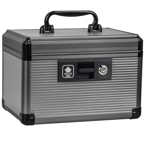 Medicine Lock Box with Key, Alluminum Alloy Lock Box for Medication,First Aid Box with a Removeable Tray to Store Medicines & Pills for Home,Black 10 * 6.89 * 6.89 Inch - color: Black, size: Small-10inch