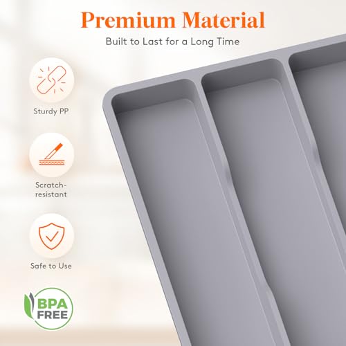 Lifewit Utensil Organizer for Kitchen Drawer, Expandable Cooking Silverware Tray, Adjustable Cutlery Flatware Holder, Plastic Spatula Tools Storage Divider, 17.3 x 15.8", Gray - color: Gray, size: 17.3*15.8*1.8 inch (4 Slots)