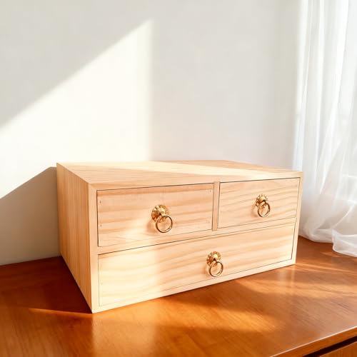 2 Layer Desk Organizer Wooden Desktop Organizer Tabletop Storage Organization Box Natural Wood Counter Drawer with Metal Handle 3 Drawer for Desk Accessories Home Office Counter Craft Decor - style: 2 Layer