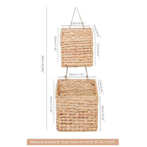2-Tier Wall Hanging Wicker Water Hyacinth storage baskets Set,Woven Rustic Natural Farmhouse Door Baskets Organizer for decor,Kitchen Pantry, Home Office, Entryway, Bathroom - size: 2-Tier