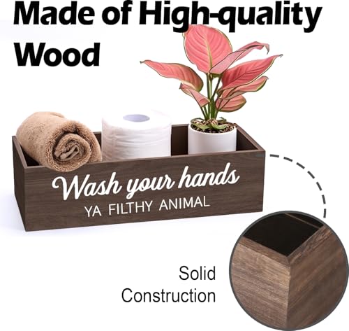 Bathroom Decor Box, Toilet Paper Basket 2 Sides Signs Farmhouse Bathroom Toilet Basket Tank Topper Rustic Farmhouse Home Decor for Livingroom Kitchen（One Dark Brown Box） - color: Dark Brown