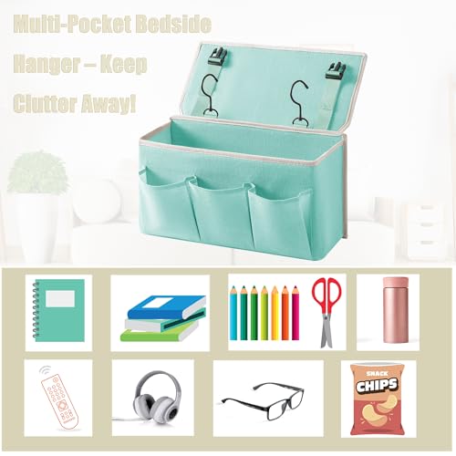 Bedside Caddy/Bedside Storage Organizer Hanging Bag with Three Options,Suitable for home beds, sofas, and dormitory beds—can hold magazines, books, phones, iPads, remote controls. (Green) - color: Green