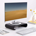 Navaris Wood Monitor Stand Riser - Computer Desk Organizer Desktop Dock Wooden Mount Display for PC TV Screen Notebook Laptop - Oak with Black Stain - style: oakwood black