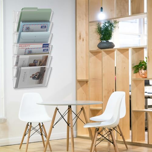 MINDEPOT 6 Pockets Acrylic Wall File Organizer, Clear Wall File Holder, Plastic Hanging Wall File Holder for Office, School and Home, Clear - color: Clear, size: 6Pack