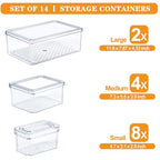 14 Pack Fridge Organizer, Stackable Refrigerator Organizer Bins with Lids PBA-Free, Clear Fridge Organizers and Storage for Kitchen, Countertops, Cabinets, Fridge, Drinks, Fruits, Vegetable, Cereals - size: 14-PACK