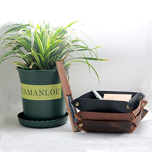 boshiho Valet Tray for Men, Leather Jewelry Catchall Key Phone Coin Box Change Caddy Bedside Storage Box (Crazy Horse Leather - Black) - color: Crazy Horse Leather - Black