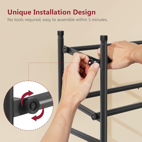 Tajsoon Expandable Shoe Rack for Closet 4 Tier, 29“-41“Adjustable & Stackable Shoe Shelf Storage, Metal Shoe Rack Organizer for Front Door Entrance, Closet, Garage, Entryway, Black - color: Black, size: 4 Tier