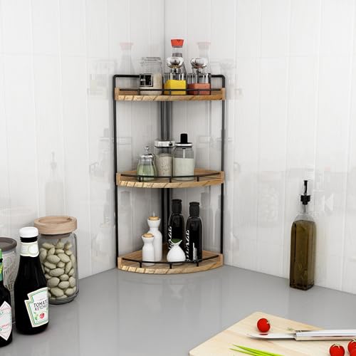 Dorhors 3-Tier Corner Bathroom Organizer Countertop for Storage,Vanity Tray,Wood Counter Organizer for Kitchen,Bathroom,Dresser (Rustic Brown) - color: Rustic Brown