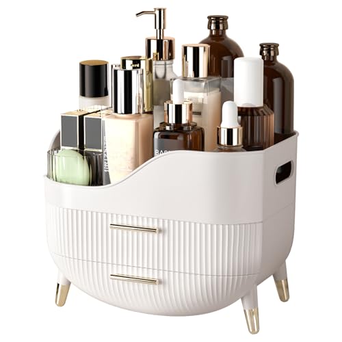 Makeup Organizer for Vanity, Large Capacity Skincare Cosmetic Organizer Countertop with 2 Drawers, Cosmetic Display Cases Makeup Storage Box for Bedroom, Bathroom, Ideal Gifts for Women(White) - color: White2