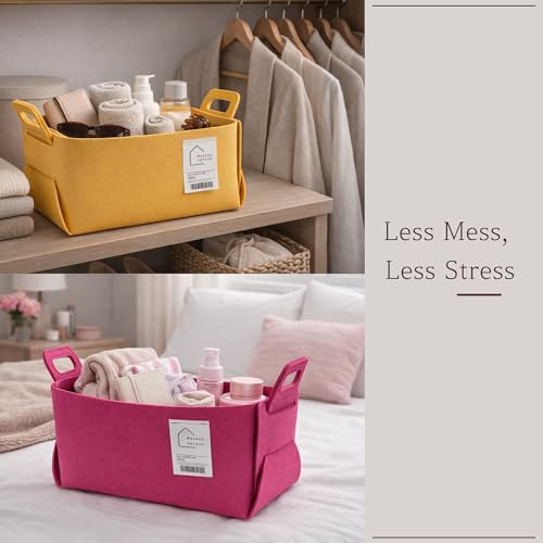 Felt Storage Bin - Foldable Fabric Storage Basket with Handles, Multi-Purpose Storage Organizer for Shelves, Closet, Toys, Clothes, Blankets, Bedroom, Living Room & Nursery, Purple, Small - color: Purple, size: S