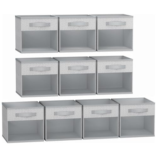 DIMJ Storage Cubes, Cube Storage Bin, 10 Pack Foldable Baskets with Window, Closet Storage Bins with Handle, 11x 11 inch Storage Cubes for Clothes, Toys, Books (Blended Gray) - color: Blended Gray, size: 10.6 Inch.- 10 Pack