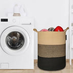 COMSE Extra Large Blanket Basket, Tall Woven Storage Basket, Nursery Hamper, 15.7”x 21.7”, Cotton Rope Laundry Hamper for Toys Clothes Towels, Brown/Black - color: Brown & Black