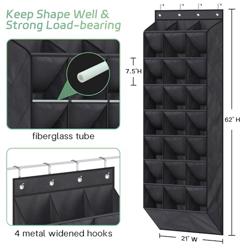 AOODA 24 Pairs Over the Door Shoe Organizer for Closet, Deep Pockets Large Hanging Shoe Rack for Door, 8-Tier Sneaker Holder Hanger, Black