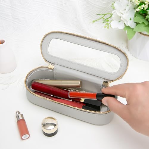 Aveniee Slim Clear Makeup Brush Bag, Small Cosmetic Brush Holder, Mini Toiletry Bag Travel Case for Women, Thin Make up Bags with Dual Zipper, Cute Travel Essentials Bag Organize - Grey - color: Grey, style: Graceful Slim
