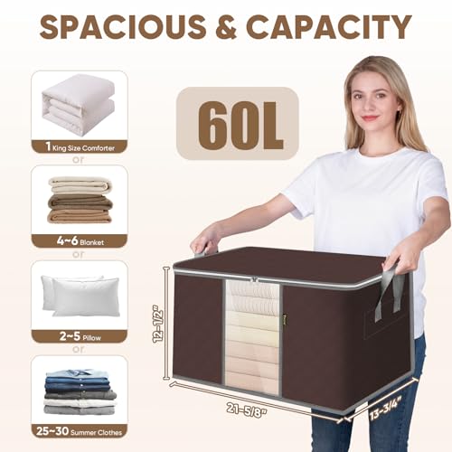 BALEINE 8 Pack Clothes Storage Bags, 16 Gallon Storage Containers with Reinforced Handle, Sturdy Zipper, Closet Organizer for Blanket, Comforter, Pillow, Bedding (Brown, 8 Pack) - color: Brown, size: 8 Pack-16 Gallon