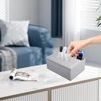 Tissue Box Cover Rectangle White Kleenex Box Holder PU Leather Facial Tissue Organizer,Multifunctional Remote Control Stationery Storage Box,Home Office Supplies Car Napkin Caddy - color: Multifunctional Tissue Box-white Weave