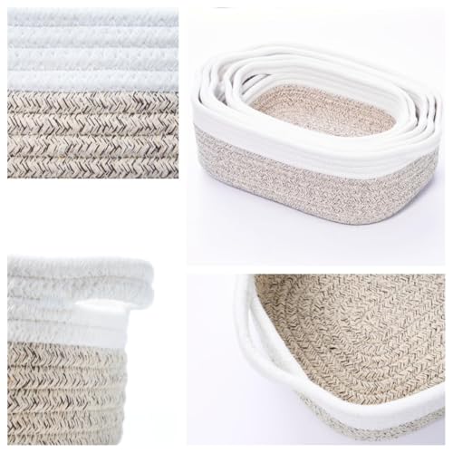 Storage Basket Set – 5-Piece Baskets for Organizing Home, Shelves, Nursery, Bathroom, Dog Toys, Small to Large Decorative Baskets – White and Mixed Brown - color: White and Mixed Brown, size: Pack of 5