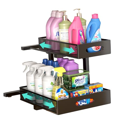 Under Sink Organizer, Extra-Wide Upgrade, 1-Pack of 2-Tier Metal Slide Out Cabinet Organizer, Height Adjustable Organization and Storage Series, Bathroom/Cabinet/Kitchen organization, Black - color: Black - Single Pack, size: Wide Upgraded Version