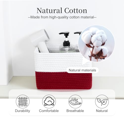 Hopegiver 3 Pack Rainbow Woven Storage Baskets for Shelves, 11x8x7 Inch Cotton Rope Decorative Organizer Bins for Blanket Clothes Book Baby Pet, Colorful Toy Basket for Playroom, Kids Room, Nursery - color: White Red, size: 11"x8"x7",3-Pack