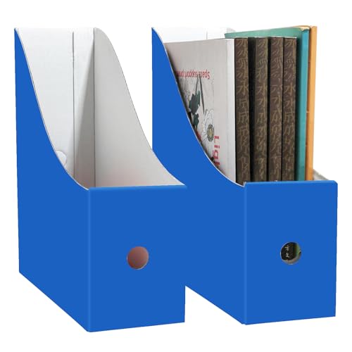 Limitliho 2 Pack Cardboard Magazine File Holder for Desktop ，Blue Book Bins for Classroom Library, Office or Home, Vertical Paper Boxes for Storage with Label(10.6" H x 10.2" L x 3.5" W in) - color: Deep sky blue