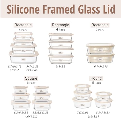 Urban Green Glass Food Storage Containers with Glass Lids, Microwave Safe Food Container Set, Airtight Food Container Set, LeakProof, 100% Plastic Free, White Color, 4pack - color: ‎Ivory White -4s