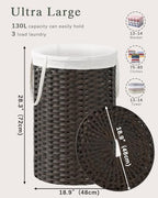SETVSON Large Laundry Hamper Laundry Basket Round 34.3 Gal (130 L) Handwoven Wicker Laundry Baskets Rattan Laundry Basket with Laundry Bag Handles 2 Mesh Bags for Living Room Bedroom Brown - color: Brown, size: 130L