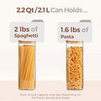 ComSaf Glass Spaghetti Pasta Storage Containers with Lids 2.2 Qt Set of 3, Tall Clear Airtight Food Storage Jar with Lid for Noodles Flour Oat Cereal Sugar Beans, Sqaure Spaghetti Pantry Containers - size: 2.2Qt*3