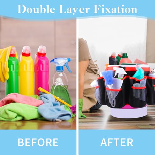Portable Bucket Cleaning Tool Organizer,5 Gallon Bucket Holder Cleaning Supplies,Foldable Wash Tool Caddy Organizer More Mesh Pockets for Housekeeping,Easy to Use