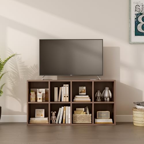 OSCHF 8-Cube Storage Shelf Bookcase - Wooden 4-Tier Floor Standing Open Bookshelf for Home and Office, Cuby Orgainzer, Walnut - color: Walnut, size: 8-Cube