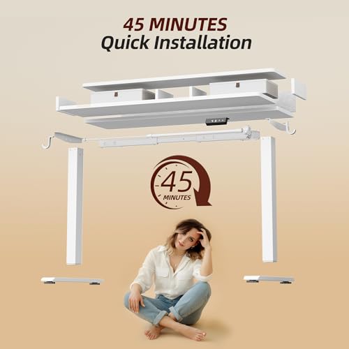 TIQLAB Standing Desk with Two Drawers, Stand Up Standing Desk Adjustable Height, Electric Sit Stand Table with Storage Shelf and Splice Board, 63 * 24 inch, White - color: White, size: 63*24 inch without keyboard tray