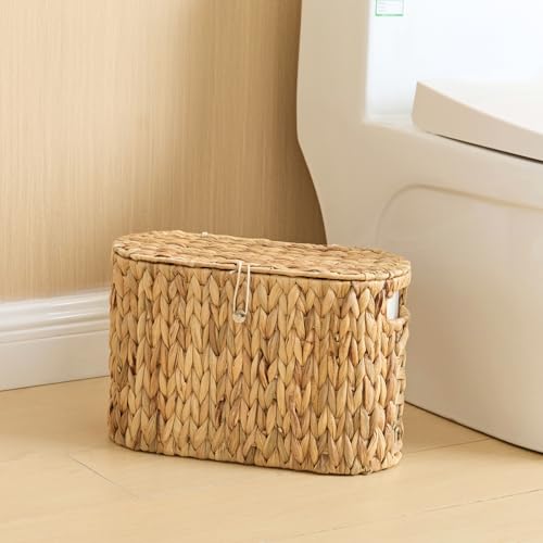 YANGQIHOME Toilet Paper Storage, Water Hyacinth Toilet Paper Storage with Lid, Papers Container for up to 6 Mega Rolls, Bathroom Basket Organizer - size: 6 Rolls