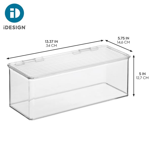 iDesign Plastic Stackable Hinged-Lid Storage Box for Kitchen, Bathroom, or Office - Clear - style: Pack of 1