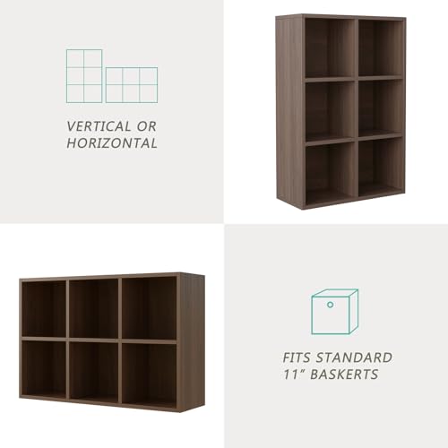 OSCHF 6-Cube Storage Shelf Bookcase - Wooden 3-Tier Floor Standing Open Bookshelf for Home and Office, Cuby Orgainzer, Walnut - color: Walnut, size: 6-Cube
