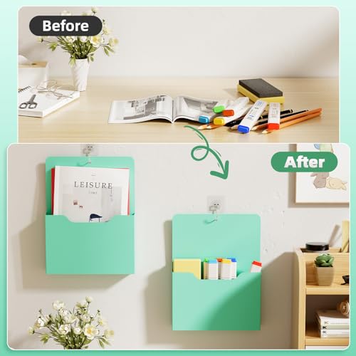 Marbrasse Magnetic File Holder - Magnetic Paper Holder, Pocket Organizer Office Supplies Storage Mail Organizer for Notebooks,Planners,Letter (1 Pack) - color: Green Holder-L