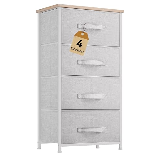 DWVO 4 Drawers Dresser, Dresser for Bedroom, Fabric Storage Tower, Chest of Drawers, Organizer Unit for Closets, Living Room - color: Light Grey, style: 4-Drawer