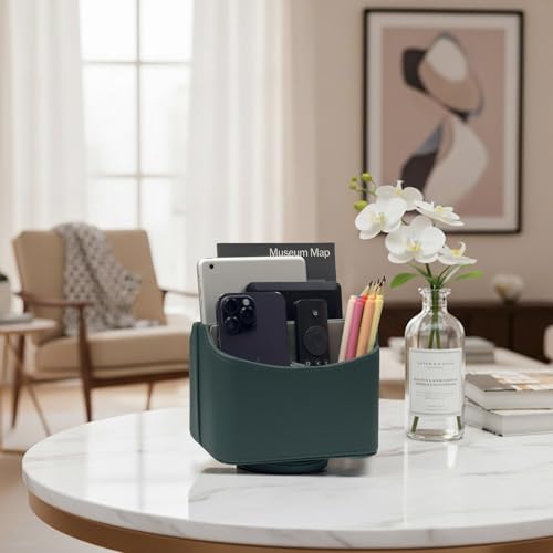 UnionBasic Rotating Desk Organizer, 360 Desk Spinning Caddy, Desktop TV Guide/Mail/Media/Remote Controller Holder Organizer,Lychee Dark Ivy - color: Lychee Dark Ivy