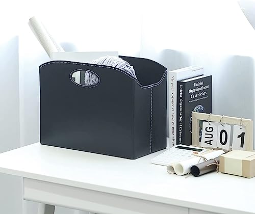 EZDeco Magazine Holder Foldable Magazine Rack Floor PU Leather File Holder Newspaper Book Storage Magazine Basket Document File Folder Organizer for Office Home (Black-2) - color: Black-2