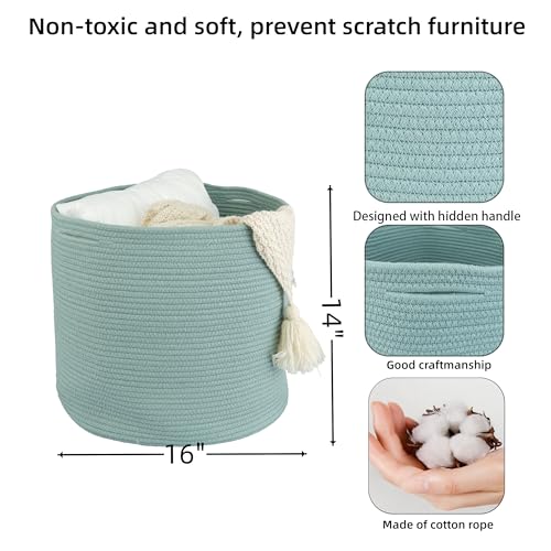 XUANGUO Cotton Rope Basket For Girls Boys Kids 16”X14” Baby Laundry Baskets Nursery Bin Round Woven Basket Organizer For Storage Toys Blankets Shoes Clothes green - color: green