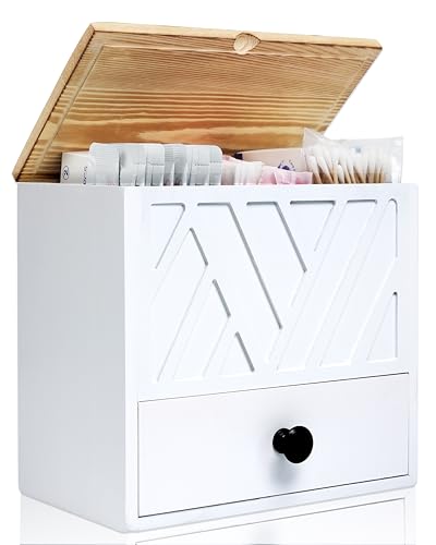 Tampon Holder for Bathroom Decor Feminine Product Organizer With Lid & Drawer Shark Week Box Girl Stuff (1, WHITE) - color: WHITE