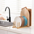 HBlife 4pcs Heighten and Widen Bamboo Dish Drying Rack Plate Bowl Cup Book Pot Lid Cutting Board Stand Drainer Storage Holder Organizer for Kitchen Cabinet - color: Rod 4inch High 6slots With 6inch High 2slots 4pcs