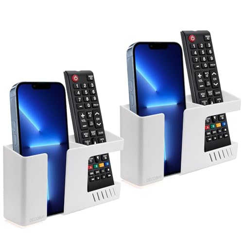 Strong Adhesive Wall Mount Phone Holder D3 Punch-Free Bedside Phone Shelf with Charging Port, Sticky Remote Control Storage Box, Bathroom & Kitchen Wall Organizer (2 Pack-White) - color: 2 Pack-W