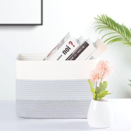 MINTWOOD Design 3-Pack Storage Baskets for Shelves, Playroom and Classroom, Book Basket, Decorative Storage Cube Bins, Woven Closet Organizers, Pantry and Shoe Organizer, 3-Tone Grey - color: 3-Tone Grey