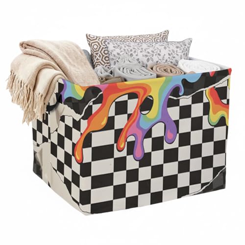 56L Checkered Laundry Basket Clothes Hamper with Handles,Foldable Blanket Storage Large Laundry Hamper with Waterproof PE,Toy Storage Bin Organizer,Cube Clothes Organizer,Home Decor - color: Checkered